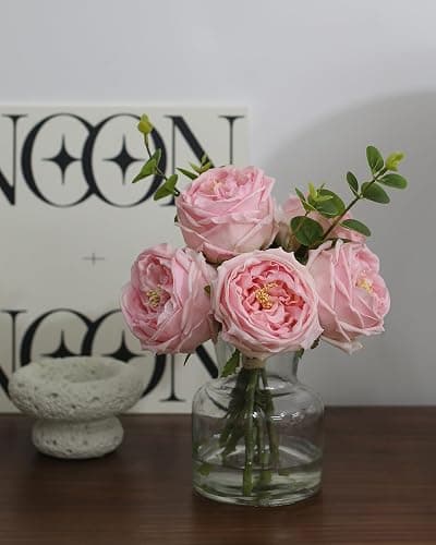 CHASMILE Artificial Flowers with Pink Roses in Vase, Lifelike Fake Flowers in Vase, Faux Flower Arrangements for Dining Table Centerpiece Decor, Table Centerpieces for Dining Room thumbnail 3