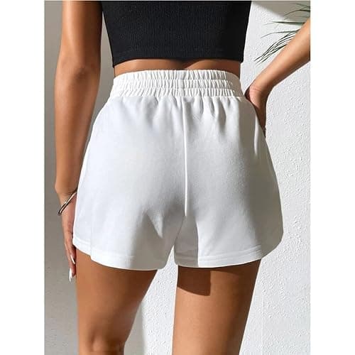 tuduoms Women's 5" Comfy Terry Shorts Casual Drawstring Waist Sweat Cotton Shorts Athletic Gym Yoga Running Track Short Pants - Medium - White thumbnail 5