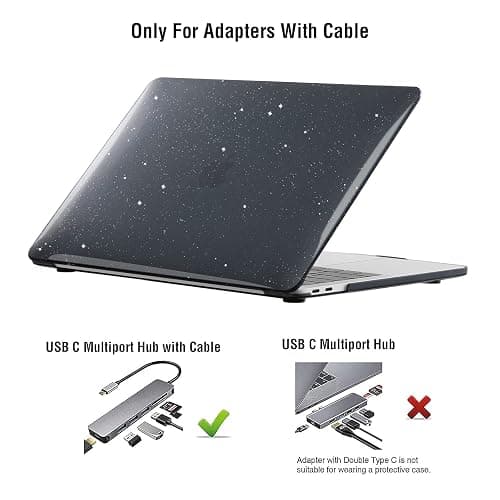 EooCoo Glitter Hard Case Compatible with MacBook Air 13 inch M1 Chip 2021-2018 with Retina Display, Air 13.3 inch Plastic Protective Case + Keyboard Cover + Screen Protector, Sparkly Black thumbnail 7