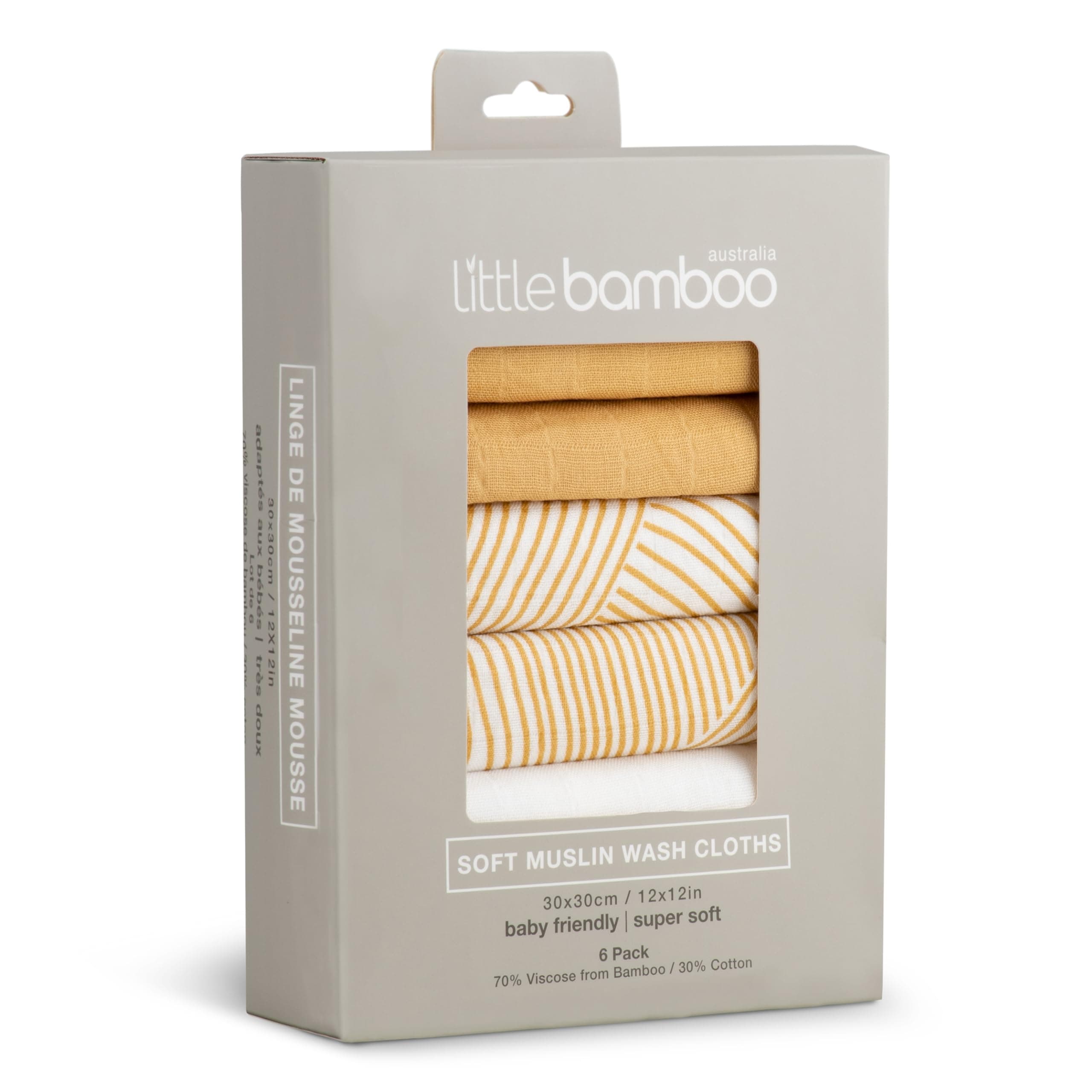 Little Bamboo Muslin Baby Face Washer Cloths 6 Pack - Linear Sands Marigold - Linear Sands Marigold thumbnail 2