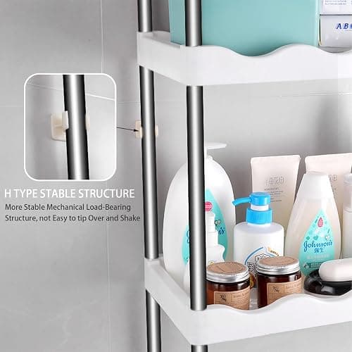 SIDIANBAN 3-Tier Over The Toilet Storage Shelf, Freestanding Bathroom Space Saver Organizer with 3 Hooks, Multipurpose Above Toilet Rack for Bathroom, Restroom, Laundry (3-Tier) thumbnail 7