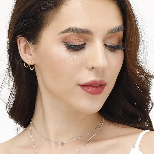 14K Gold Plated Hoop Earrings for Women, 4 Pairs Sterling Silver Post Small Hoops, Gold Huggie Earrings Set for Women Men (13mm 15mm 20mm 25mm) thumbnail 3