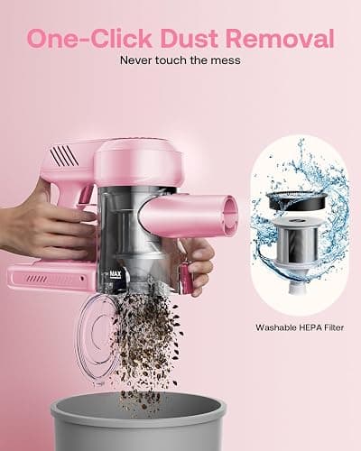 Cordless Vacuum Cleaner, 40Kpa 45Mins Vacuum Cleaners for Home, 8-in-1 Lightweight Stick Vacuum with Powerful Suction, Anti-tangle Wireless Vacuum for Carpet, Tile, Pet Hair, Hardwood Floors, Pink - Pink thumbnail 8