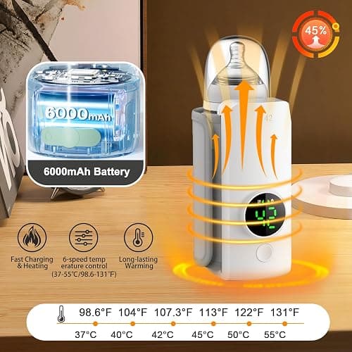Fast Heating Portable Bottle Warmer,Travel-Easy,18W Fast Charging,6-Speed Temperature Control,Locked-in Nutrition,360 Degree Wrap Even Warming,Ensuring Baby Needs thumbnail 2