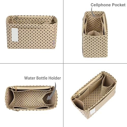 ZTUJO Purse Organizer Insert For Handbags, Silky Touching Bag Organizer Insert With Bottle Holder, Perfect for Speedy, Neverfull, Tote,ONTHEGO,Artsy,Handbag and More (small, Brown polk dots Beige) thumbnail 7