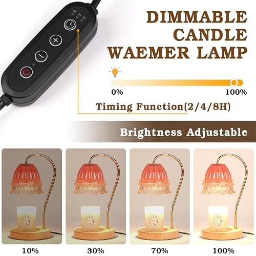 Flower Candle Warmer Lamp with Timer, Wax Warmer, Height Adjustable, Birthday Gifts for Women, Mom, Sister, Candle Lamp Warmer Christmas Gifts, Electric Dimmable Candle Warmer, Vintage Home Decor thumbnail 2