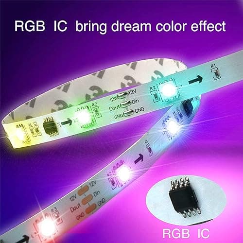 DAYBETTER RGB Smart IC LED Strip Lights, LED Lights with Built-in IC Chips, App-Control, Flexible Dream Color Lights for Bedroom, Holiday Decor, 100 ft(1 Roll) thumbnail 8