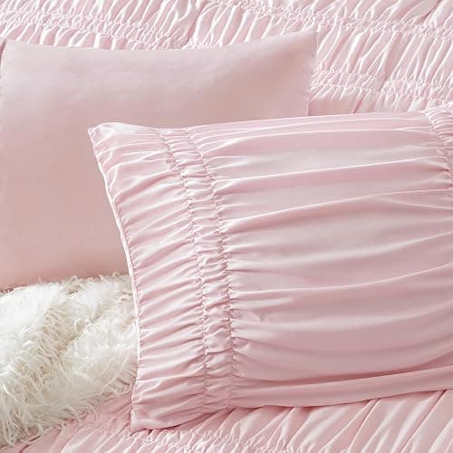 Intelligent Design Twin Comforter Set Ruched Shabby Chic Comforters for Twin Size Bed, All Season Lightweight Comforter Twin, French Country Bedding Set, Sham, Ella, Twin/Twin XL Pink, 2 Piece thumbnail 5
