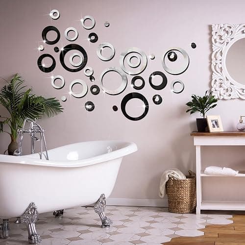 Outus 72 Pieces Wall Stickers Decor Acrylic Circle Mirror Removable Black and Sliver Wall Decor Round Dots DIY Red Living Room Decals Modern Art Murals for Home Bathroom Bedroom Decoration thumbnail 3