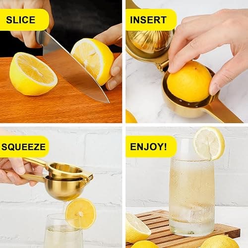SHIKORI Lemon Squeezer, Large Heavy Duty Handhelp Juicer for Lemon, Stainless Steel Hand Press Citrus Juicer, Lime Squeezer Bar Tool, Manual Citrus Press (Gold) thumbnail 4