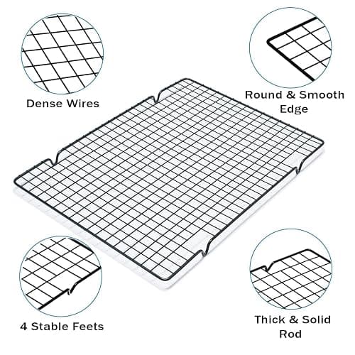 VNIMTI 2 Pack Cooling Rack for Baking Cooking, 16" x 10" Squares Wire Racks | Small, Squares Grids, Oven Safe Cookie Cooling Rack, Roasting, Grilling, Drying thumbnail 3