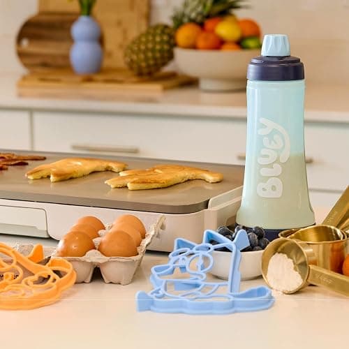 Whiskware Bluey Pancake Batter Mixer Art Kit, 4 Cups of Batter, Blue/Peach | No Mess | Dishwasher Safe | Blenderball Mixes Ingredients As You Shake | Kitchen | Camping | Waffle Batter Mixer thumbnail 2