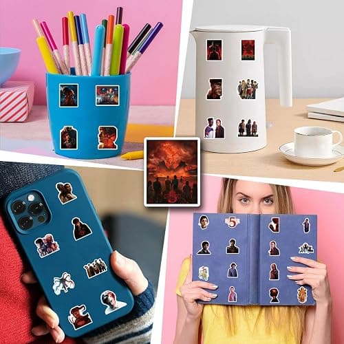 60pcs Movie Stranger Things 5 Stickers for Girl Waterproof Decal for Water Bottle,Adult Teen Kids Travel Case, Laptop, Guitar, Skateboard, Phone, Computer, Bike, Notebook, Helmet thumbnail 6