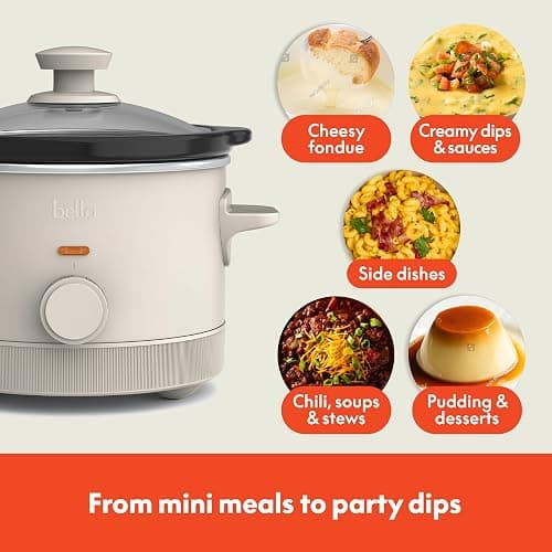 bella 1.5 Qt Slow Cooker with 3 Heat Manual Control, Ceramic Nonstick Coating, Dishwasher Safe Stoneware Pot and Tempered Glass Lid, Tangle Free Cord Wrap & Cool Touch Handles, Oatmilk thumbnail 7