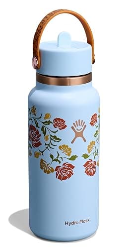 Hydro Flask Water Bottle - Insulated Stainless Steel - Wide Mouth Flex Straw Lid, Non Spill, Leakproof and Refillable in 32 Oz Western Light Blue thumbnail 4