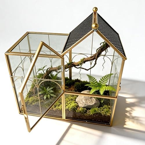 YYFWND Ready-to-Use Glass Terrarium with Vents - 8.66"x4.72"x8.46" House-Shaped Jumping Spider Enclosure, Habitat for Praying Mantis, Snails, Insect or Succulent Plants - Home Garden Tabletop Decor - Image 1