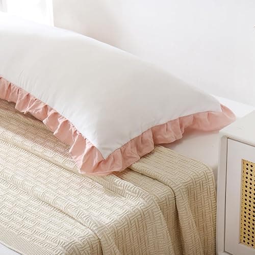 Merryword Pink Body Pillow Cover 20x54inches White and Pink Reversible Long Pillowcase Ruffled Body Pillowcases Cute Pillowcase Pillow Sham (1 Body, White Pink) thumbnail 5