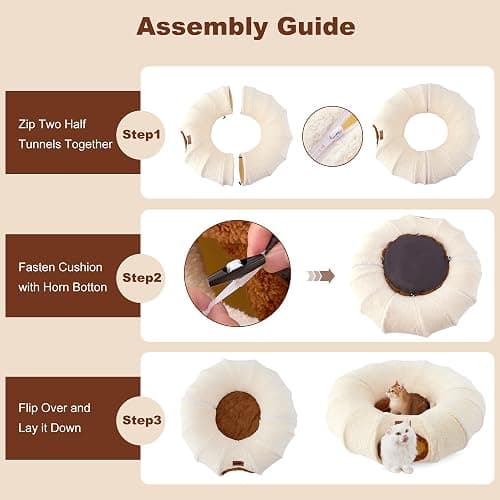 ZOMISIA Cat Tunnel Bed for Indoor Cats, Cute Cat Donut Toy Tunnel for Small Large Cats with Washable Circle Cushion, Peekaboo Pet Cave Play Tunnel for Kitten, Puppy, Navy Blue thumbnail 4