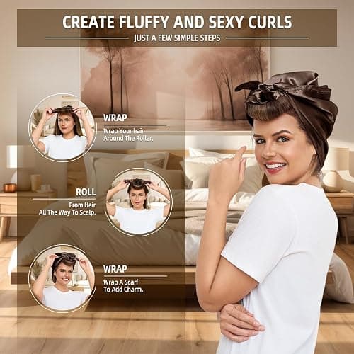 Heatless Curls Overnight Rods Jumbo Set, Heatless Hair Curler Velvet Satin Jumbo Flexi Rods to Sleep in, No Heat Overnight Sleeping Blowout Curls Wave Styling Tools with Silk Scarf 4pcs Brown thumbnail 5