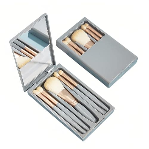 5-Piece Professional Makeup Brush Set with Mirror & Travel Case Hypoallergenic Vegan Bristles for Sensitive Skin Luxury Gift-Ready Box, Portable Cosmetic Kit for Brides, Travel, On-the-Go Touchups (1) - Image 1