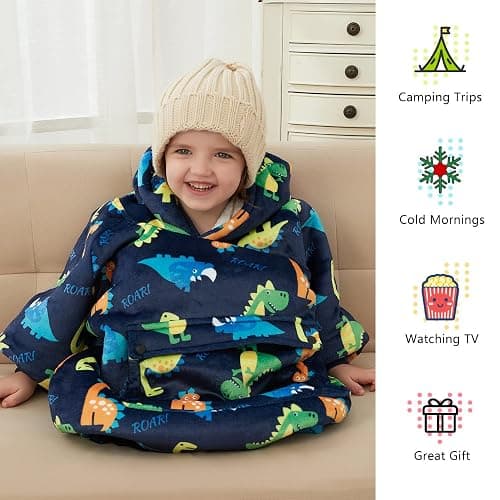KFUBUO Dinosaur Wearable Blanket Hoodie for Kids Toddlers Sherpa Blanket Sweatshirt with Pocket 2-6 Year Old Boys&Girls Birthday Gifts thumbnail 3