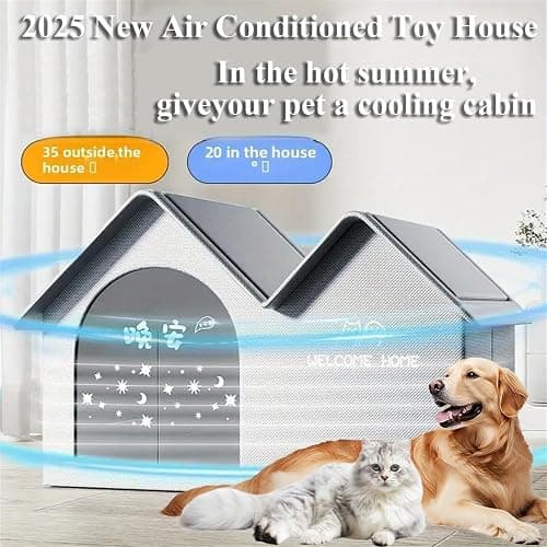 2025 New Air Conditioner Cat House, Dog House with Ac, Foldable Pet Cooling House with Air Conditioning 10 Ice Packs, for Small Dogs and Cats (Grey) thumbnail 2