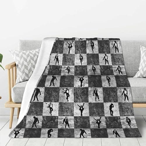 Black and White Checkered Hip Hop Dancer Throw Blanket, Funny Silhouette Dance Moves Pattern (80"x60") thumbnail 7