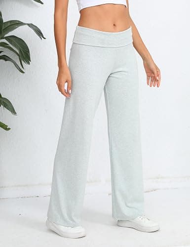 HeSaYep Women's Wide Leg Sweatpants Workout Lounge Pants Fold Over Low Rise Yoga Pants thumbnail 3