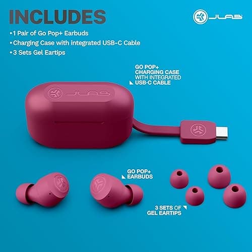 JLab Go Air Pop+ True Wireless Earbuds, in Ear Headphones, Bluetooth Earphones, 35H Playtime Ear Buds, Bluetooth Earbuds with Microphone, USB-C Charging Case, Dual Connect, EQ3 Sound, Dark Pink thumbnail 8