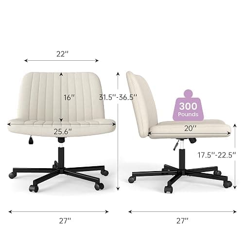Murago Criss Cross Chair, Extra Wide Armless Rolling Office Desk Chair with Wheels, Plus Size Viral Vanity Legged Chair, Bedroom Beige thumbnail 2