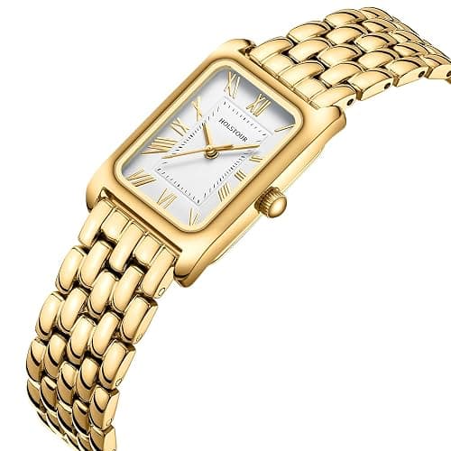 HOLSTOUR Watches for Women Vintage Bracelet Roman Dial Rectangular Case Gold Watch Waterproof with Tools thumbnail 2