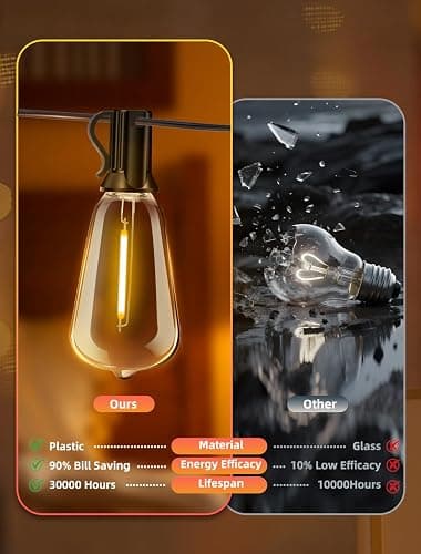 VOZUJI Outdoor Patio String Lights: 100Ft 30M Outside Waterproof Light - Remote Dimmable ST38 Shatterproof Bulb Connectable Hanging Outdoor Electric Lighting - Backyard Yard Gazebo Porch Party thumbnail 4