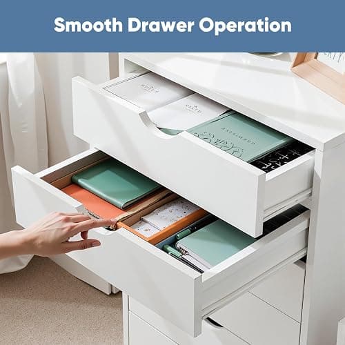 OLIXIS 7 Drawer Mobile File Cabinet Under Desk Storage Organization with Wheels Vertical Filing Chest Rolling Wood Small Desk Printer Stand for Home Office, 15.75"D x 18.74"W x 34.25"H, White thumbnail 6