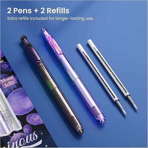 WRITECH Gel Pens Medium Point: Luminous pen set 0.7mm, Black Ink, Includes 2 Pens and 2 Refills, Silent Clicker, Smooth Writing for School Office & Everyday Use thumbnail 7