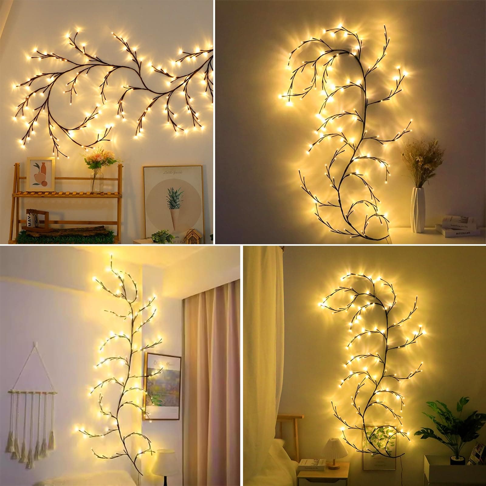LED Light Tree, Light Trees, Wall Decoration, Home Interior Decoration, 144 LED Folding Lights Artificial Willow, for Wall, Bedroom, Living Room, Indoor Decoration thumbnail 8