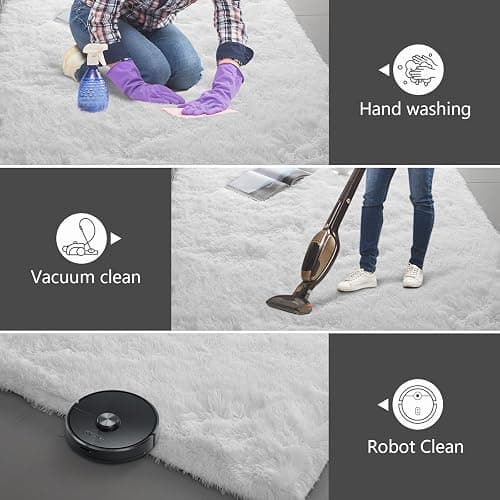 Shag Area Rugs for Bedroom Living Room,4X6 Ultra Soft White Fluffy Area Rugs for Dorm, Indoor Carpet Nursery Rugs for Kids Room Home Decor,White thumbnail 8
