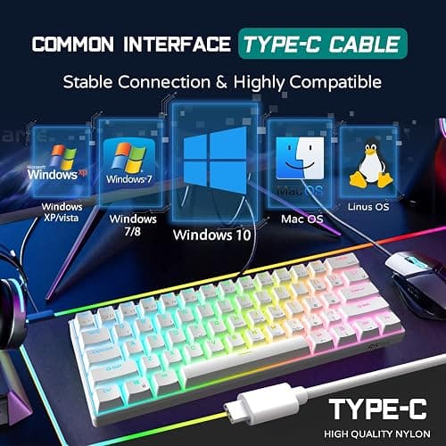 RK ROYAL KLUDGE RK61 Wired 60% Mechanical Gaming Keyboard Programmable QMK/VIA RGB Backlit 61 Keys Ultra-Compact Hot Swappable Brown Switch White - Hot-Swappable Brown Switch - White thumbnail 6