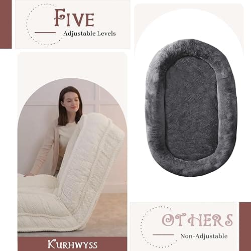 Upholstered Human Dog Bed for Adult & Pets, Convertible Lazy Sofa Bed with 5 Adjustable Position, Comfy Tatami Bean Bag Lounge Chair with 2 Soft Pillows for Bedroom Living Room Office (Beige) thumbnail 6
