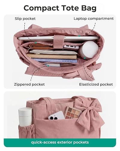 BAGSMART Crush Bow Tote Bag for Women, Large Work Tote with 40oz Tumbler, Puffer Travel Tote Bag for Work, Yoga, Gym thumbnail 4