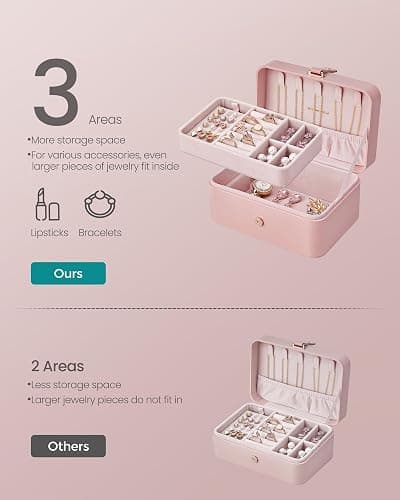 SONGMICS Jewelry Organizer Box, Travel Jewelry Case, 2-Layer Travel Case for Earrings, Necklaces, Bracelets - Portable Jewelry Storage with Large Capacity, Gift Idea, Jelly Pink UJBC166R01 thumbnail 4