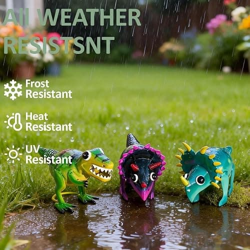 Natelf Dinosaur Metal Decorative Garden Set of 3, Yard Art Home Sculpture Gifts for Women Men Mom Birthday Gifts, Outside Statues for Lawn Ornaments, Outdoor Decorations thumbnail 5