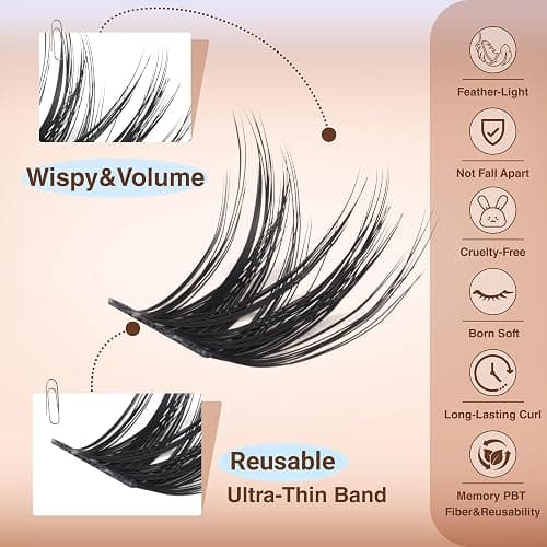 TOOCHUNAG Lash Extension Kit Wispy Lash Clusters Kit Thin Band Cluster Eyelash Extensions Kit Natural Individual Eyelashes Kit DIY Cluster Lashes with Lash Bond and Seal and Tweezers (10-16mm-D) thumbnail 3