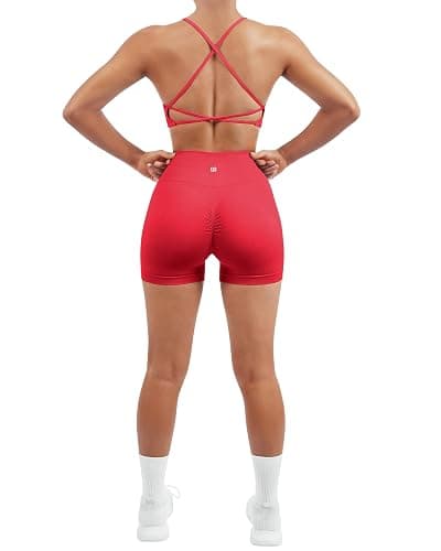 SUUKSESS Women Seamless Workout Sets Strappy Sports Bra High Waist Booty Shorts Outfits thumbnail 2