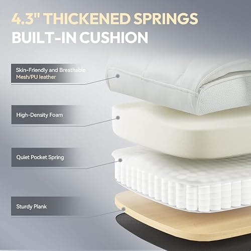 Dowinx Big and Tall Office Chair with Pocket Spring Cushion,High Back Computer Gaming Chairs with Adjustable Armrests and Lumbar Support,Executive Desk Chairs with Footrest(PU Leather,White) thumbnail 5