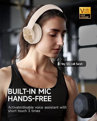 Picun B8 Bluetooth Headphones, 120H Playtime Headphone Wireless Bluetooth with 3 EQ Modes, Low Latency, Hands-Free Calls, Over Ear Headphones for Travel Home Office Cellphone PC Khaki White thumbnail 4