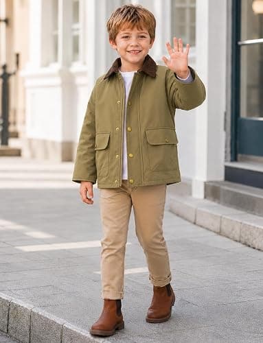 Happy Cherry Toddler Boy Spring Jacket Zipper Fall Winter Boys Vintage Jacket Corduroy Collar Inbreaker Outerwear with Pocket thumbnail 3