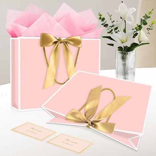 JMANNI Gift Bags, 1PCS Gift Bags Large with Ribbon and 1 Greeting Cards 2 Tissue Paper, Portable Paper Gift Bag with Handles, Birthday Gift Bags,Present Bags for Wedding Party Mothers Day thumbnail 2