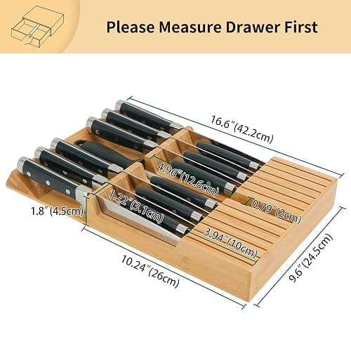 Utoplike in-Drawer Knife Block Bamboo Kitchen Knife Drawer Organizer, Handle Steak Knife Holder Without Knife, Fit for 12 Knives and 1 Sharpening Steel (Knives Not Included) thumbnail 3