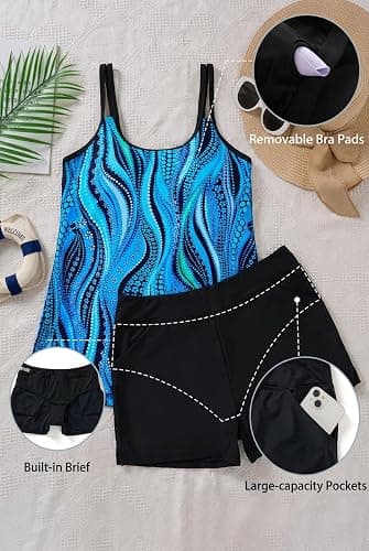 Plus Size Tankini Swimsuits - Women Two Piece Tankini Top with Shorts Flowy Swimsuit 2025 Bathing Suits thumbnail 4