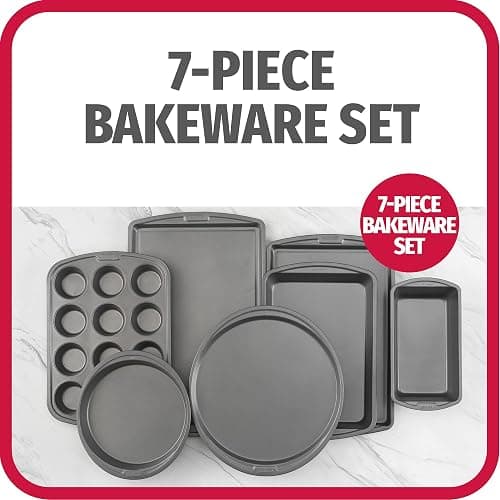 GoodCook Everyday 7-Piece Non-Stick Bakeware Set – 2 Cookie Sheet Pans, Round Cake Pan, Loaf Pan, Pizza Pan, Bake & Roast Pan, 12-Cup Muffin Pan - Baking Supplies, Baking Pans Set thumbnail 2